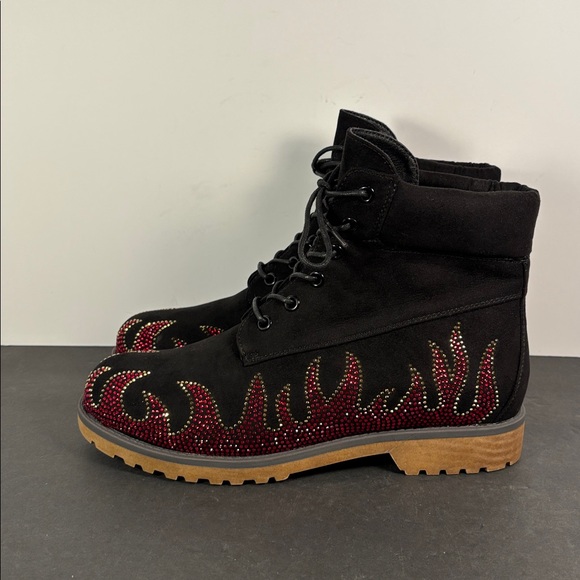 Cape Robbin Zabrina Black Rhinestone Flame Combat Boots Size 9 - Picture 3 of 8